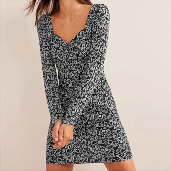 Boden Sweetheart Mini Dress Black White Swirl Swig Size 8 - Picture 1 of 10